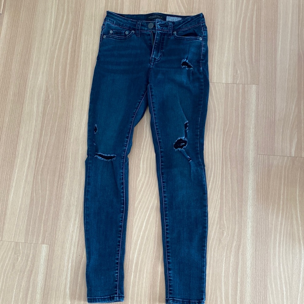 Aeropostale Navy Ripped Mid Rise Ankle Jegging - Size 0